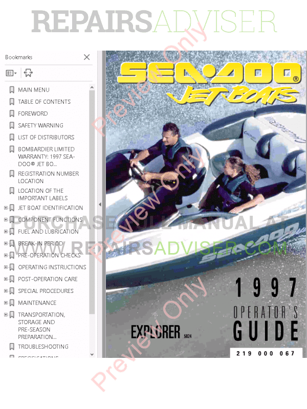 Sea Doo Jet Boat Challenger 1800 Repair Manual Technical 